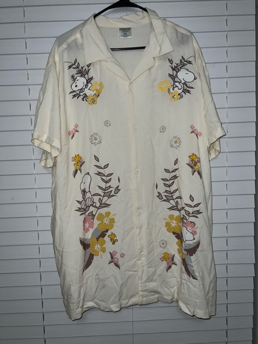 Peanuts Cream Hawaiian Shirt with Floral Snoopy Print